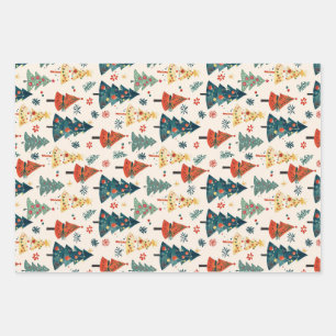 Colorful Christmas Pine Trees Seamless Pattern Wrapping Paper Sheets