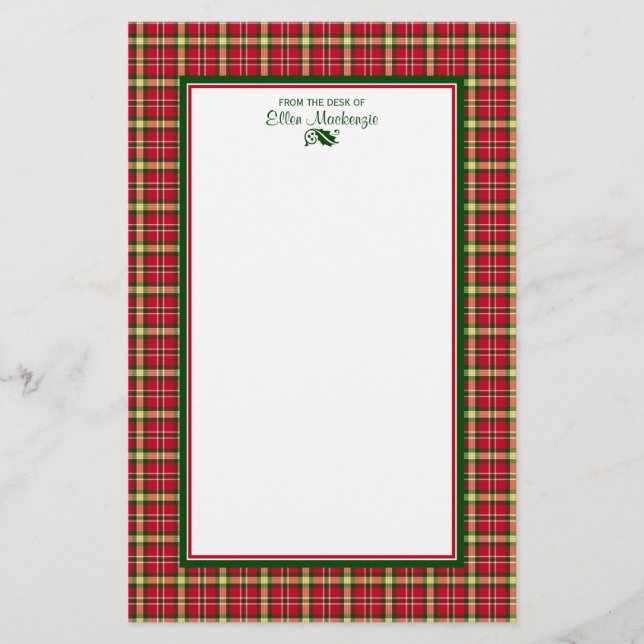 Colorful Christmas Plaid Personalized Stationery (Front)