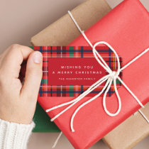 Colorful Christmas plaid red holiday personalized  Gift Tags