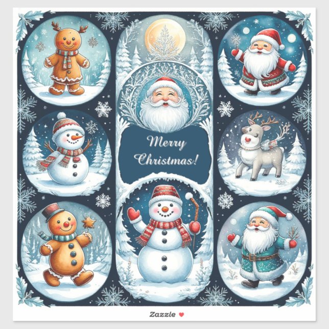Colorful Christmas postcard Sticker (Sheet)