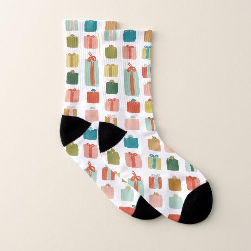 Colorful Christmas Presents Pattern Socks