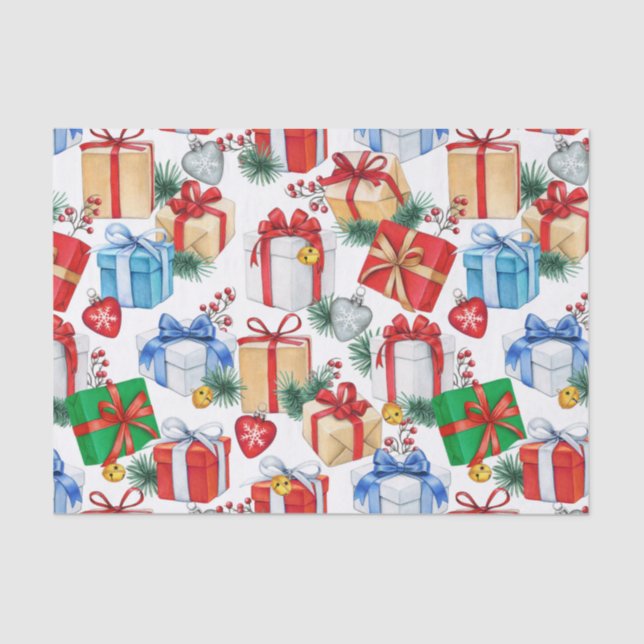 Colorful Christmas Presents Tissue Paper (Front)