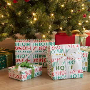 Colorful Christmas Red Green and Gold HO! HO! HO! Wrapping Paper