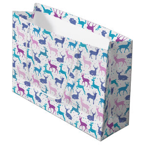 Colorful Christmas Reindeer Pattern Large Gift Bag