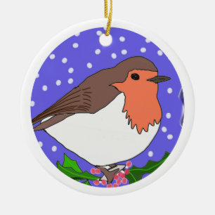 Colorful Christmas Robin Traditional Ceramic Ornament