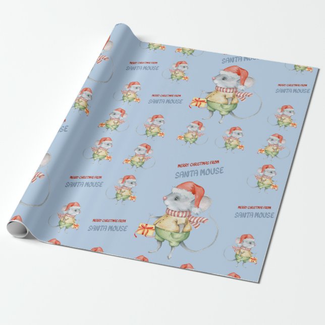 Colorful Christmas Santa Mouse greets you Wrapping Paper (Unrolled)