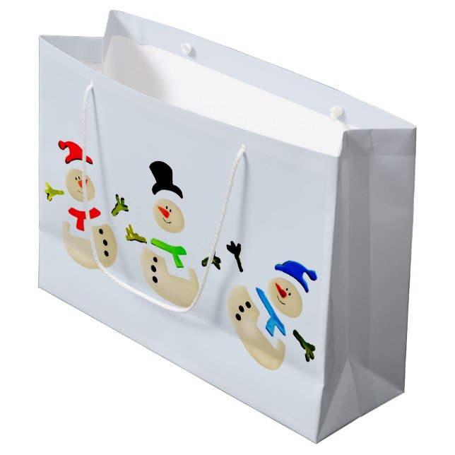 Colorful Christmas Snowman Parade Large Gift Bag (Front Angled)
