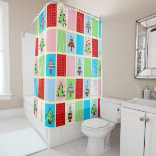 Colorful Christmas Squares Shower Curtain