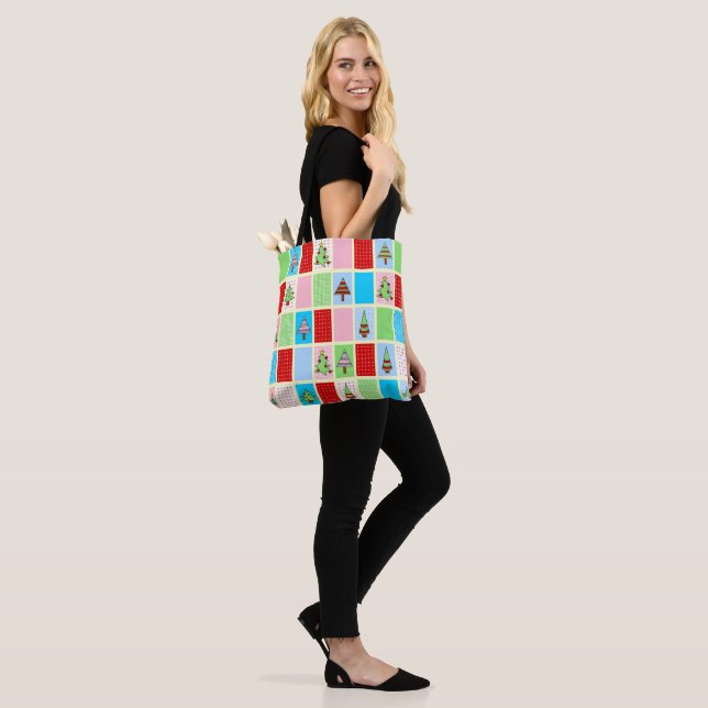 Colorful Christmas Squares Tote Bag (On Model)