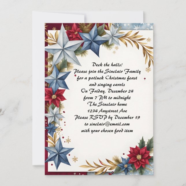 Colorful Christmas Stars Invitation (Front)