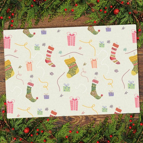 Colorful Christmas Stockings And Presents Tissue Paper