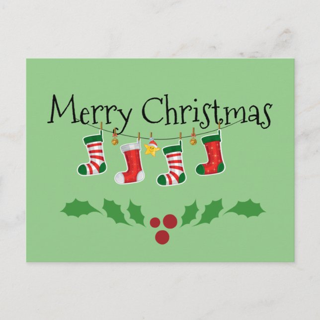 Colorful Christmas stockings--Merry Christmas Postcard (Front)