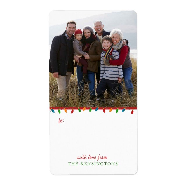 Colorful Christmas String Lights | Holiday Photo Label (Front)