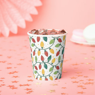 Colorful Christmas String Lights Pattern Paper Cups