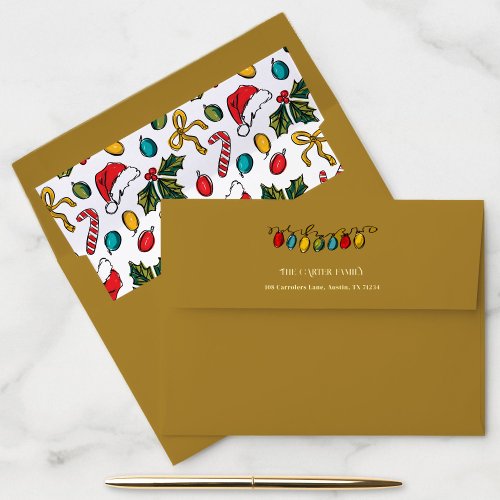 Colorful Christmas String Lights Return Address Envelope