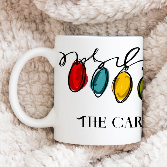 Colorful Christmas String Lights Watercolor Sketch Coffee Mug (Christmas string lights personalized coffee mug)