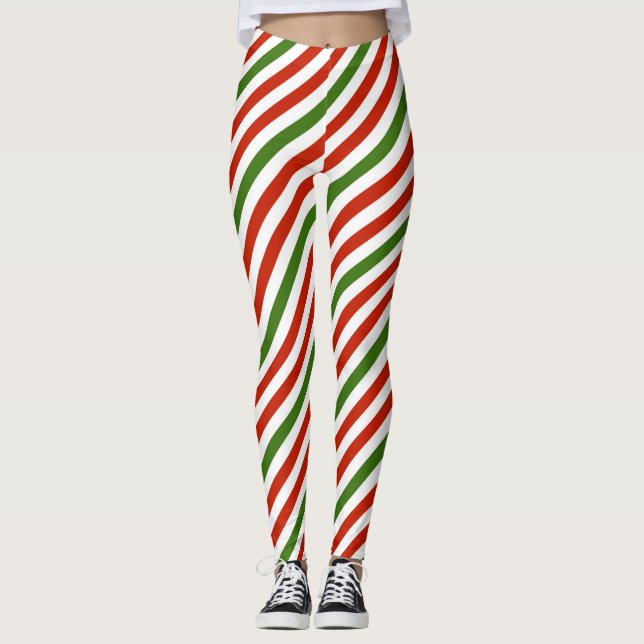 Colorful Christmas Stripes Leggings (Front)