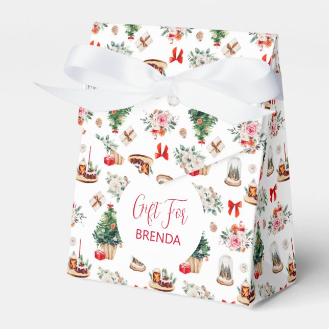 Colorful Christmas Symbols Pattern Custom Text Favor Boxes (Front Side)