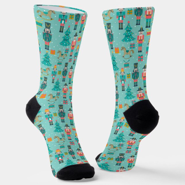 Colorful Christmas Symbols pattern Socks (Angled)