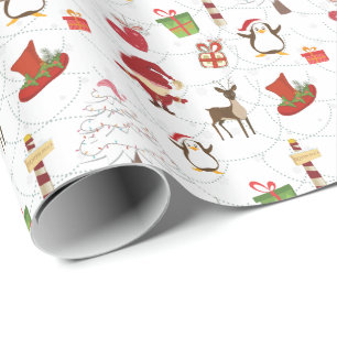Colorful Christmas Symbols White Background Wrapping Paper
