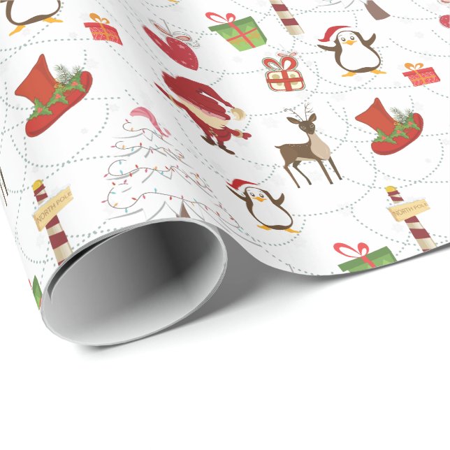 Colorful Christmas Symbols White Background Wrapping Paper (Roll Corner)