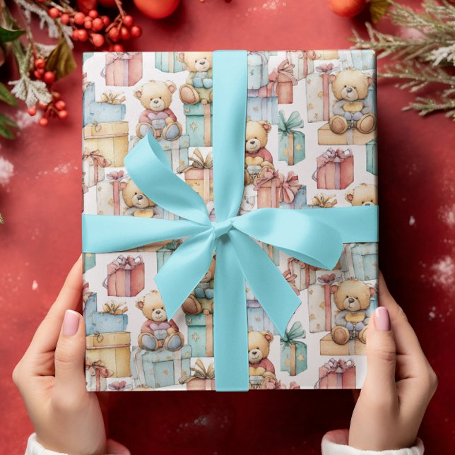 Colorful Christmas Teddy Bears Wrapping Paper (Creator Uploaded)