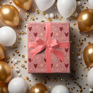 Colorful Christmas Theme Pattern Pink Background Wrapping Paper