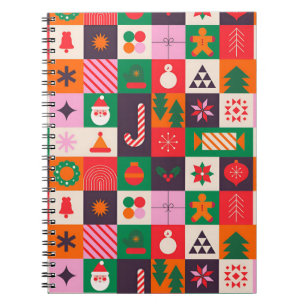 Colorful Christmas Themed Grid Of Holiday Icons Notebook