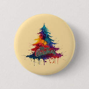 Colorful Christmas Tree Art - Merry Christmas Deco Button