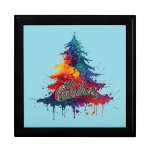 Colorful Christmas Tree Art - Merry Christmas Deco Gift Box