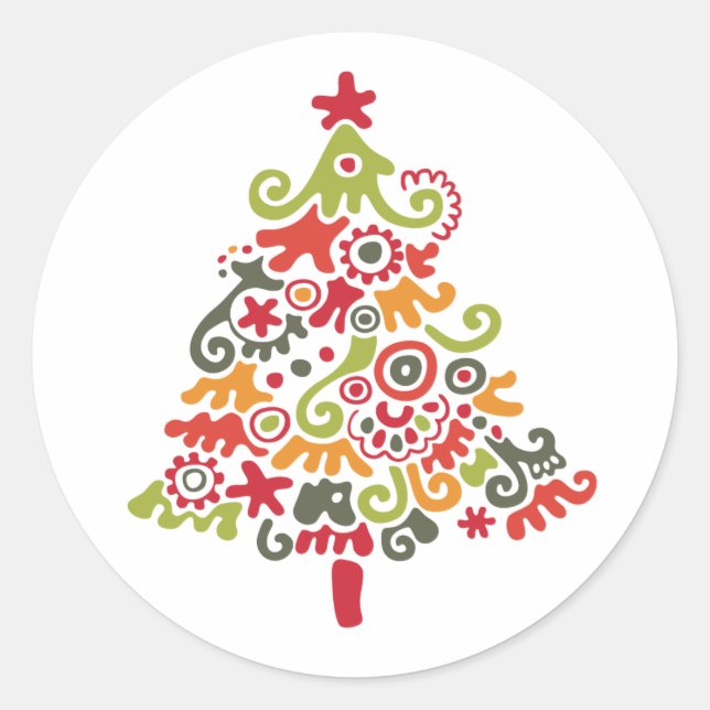 Colorful Christmas Tree Classic Round Sticker (Front)