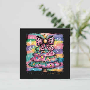 Colorful Christmas Tree Coquette Preppy Pink Girly Holiday Card