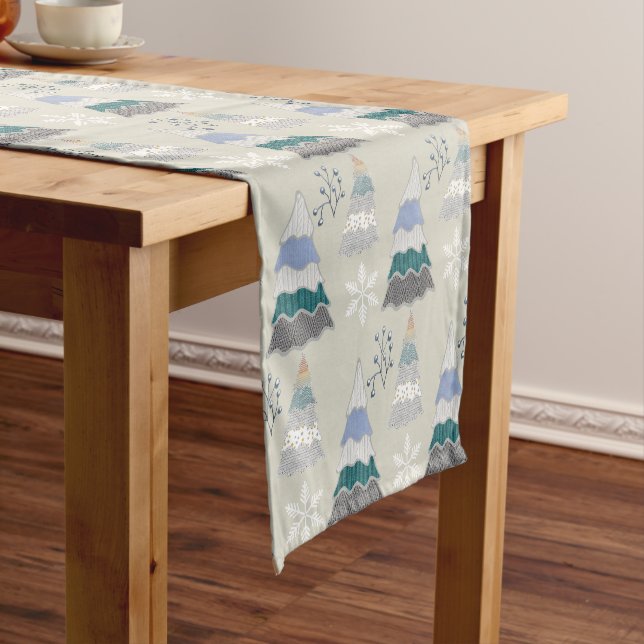 Colorful Christmas Tree Cute Pattern Short Table Runner (In Situ)