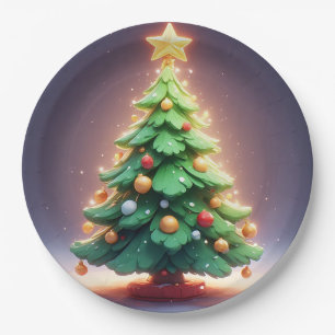 Colorful Christmas Tree Decorated with Lights Paper Plates