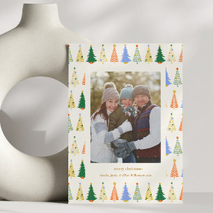Colorful Christmas Tree Family Photo Custom Letter Holiday Card
