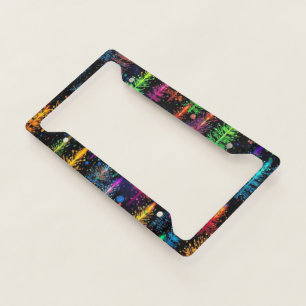 Colorful Christmas Tree Glow In Dark Forest License Plate Frame