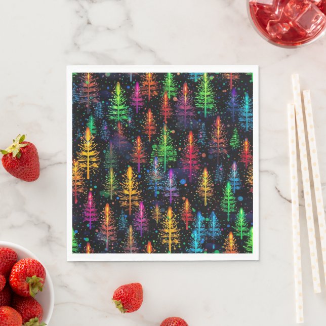 Colorful Christmas Tree Glow In Dark Forest Napkins (Insitu)