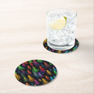 Colorful Christmas Tree Glow In Dark Forest Round Paper Coaster