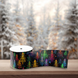 Colorful Christmas Tree Glow In Dark Forest Satin Ribbon