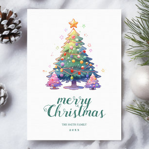 Colorful Christmas Tree Greeting Holiday Card