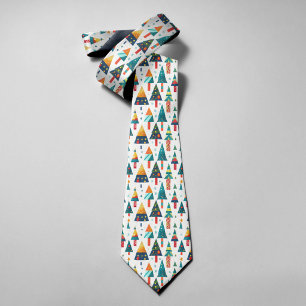 Colorful Christmas Tree Illustration Pine Forest Neck Tie