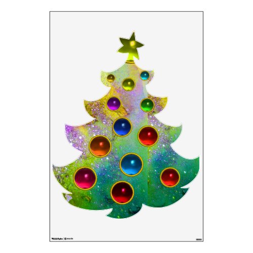 COLORFUL CHRISTMAS TREE IN GREEN GOLD SPARKLES WALL DECAL