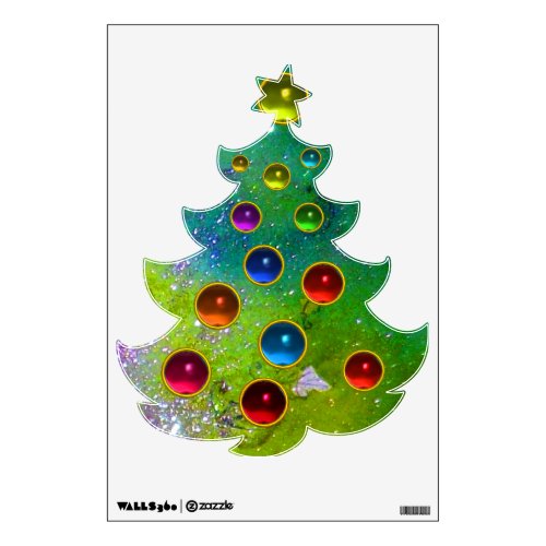 COLORFUL CHRISTMAS TREE IN GREEN GOLD SPARKLES WALL STICKER