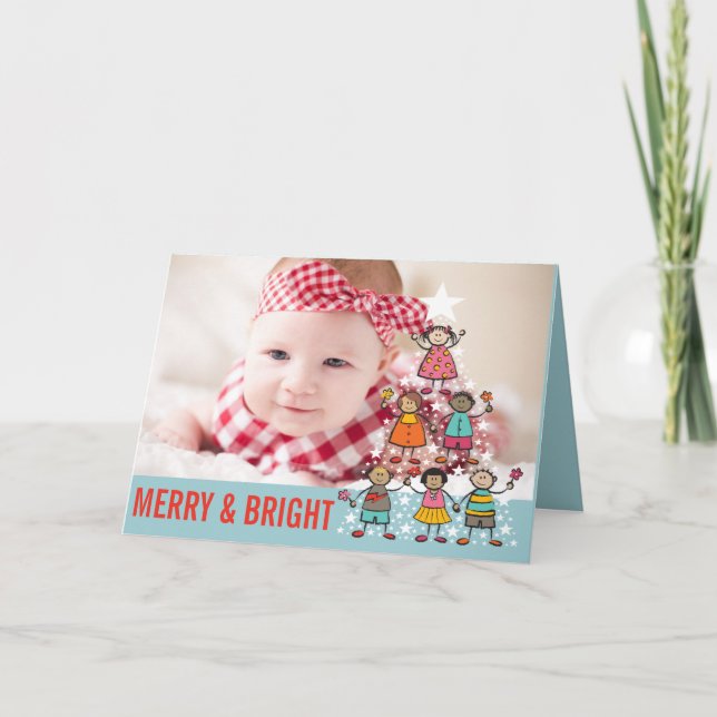 Colorful Christmas Tree Kids Birth Announcement (Front)