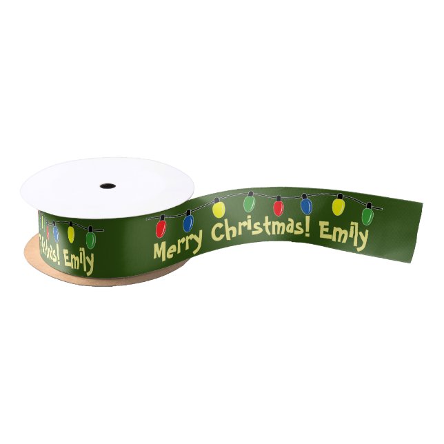 Colorful Christmas tree light bulb string custom Satin Ribbon (Spool)