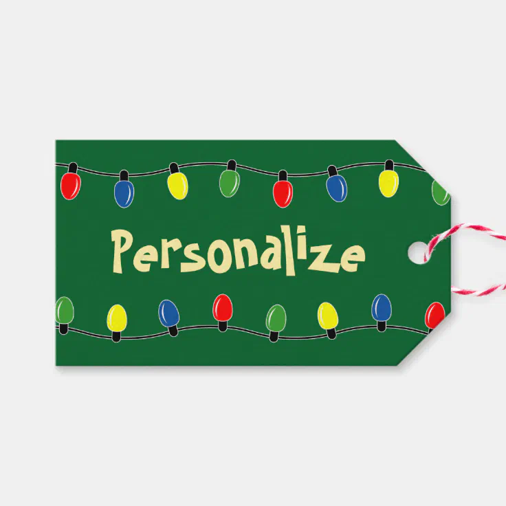 Colorful Christmas tree lights gift tag labels | Zazzle