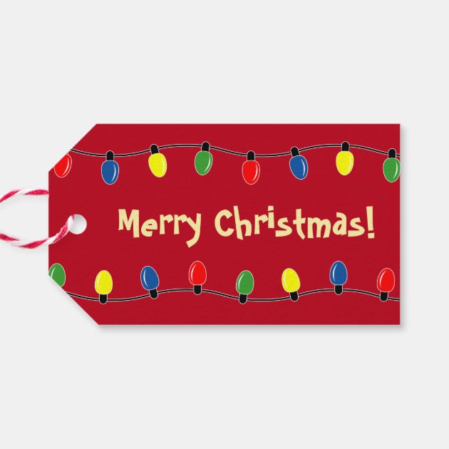 Colorful Christmas Tree Lights Gift Tag Labels