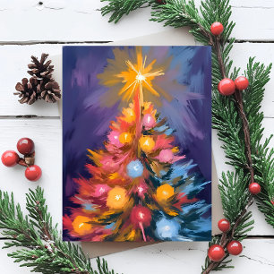 Colorful Christmas Tree Lights Watercolor Holiday Card