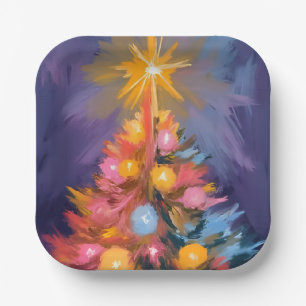 Colorful Christmas Tree Lights Watercolor Paper Plates