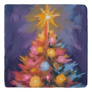 Colorful Christmas Tree Lights Watercolor Trivet